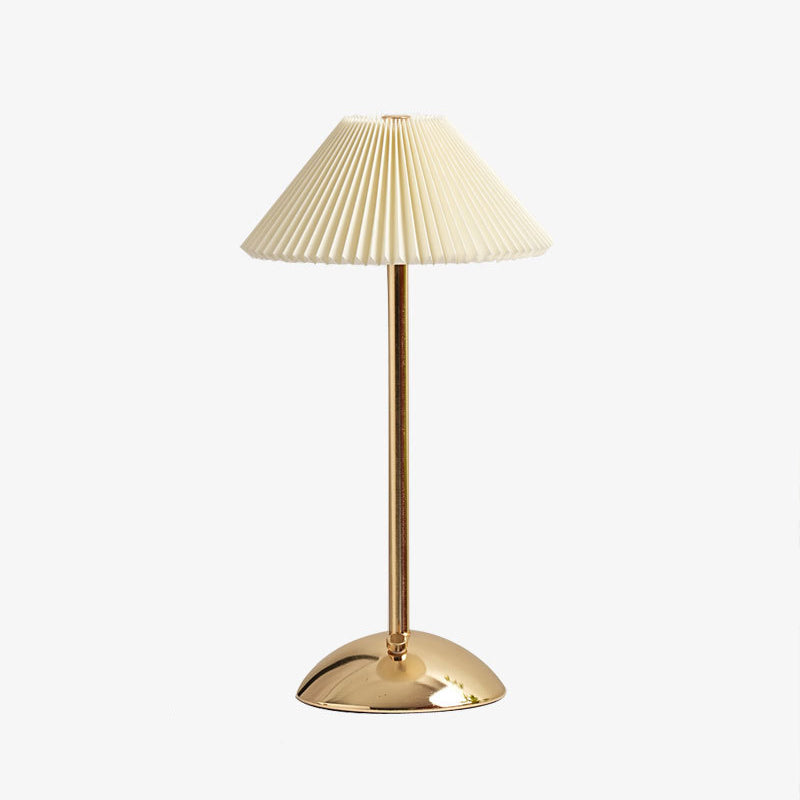 Contemporary Scandinavian Rechargeable Iron Fabric Conic Pleated LED Table Lamp For Bedside