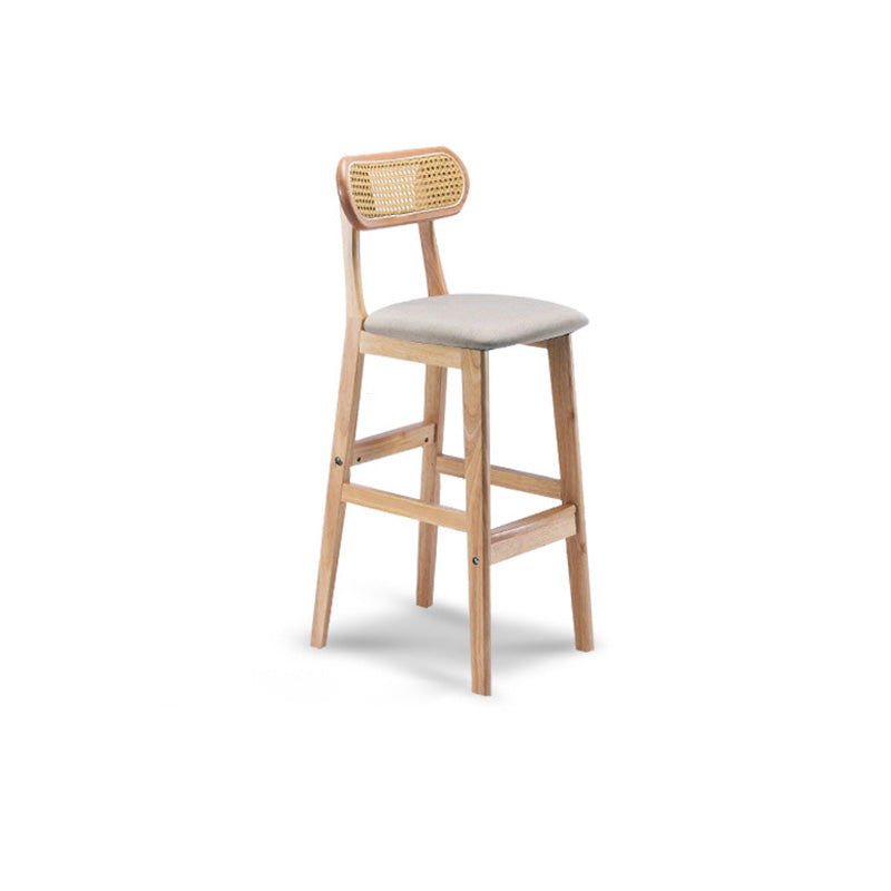 Modern Minimalist PU Leather Rattan Upholstered Rubberwood Counter Stool Open Back Footrest For Kitchen