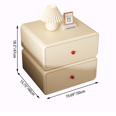 Modern Minimalist Square Tabletop Solid Wood Ceramic Cat Scratch Leather Nightstand 2-Drawer For Bedroom