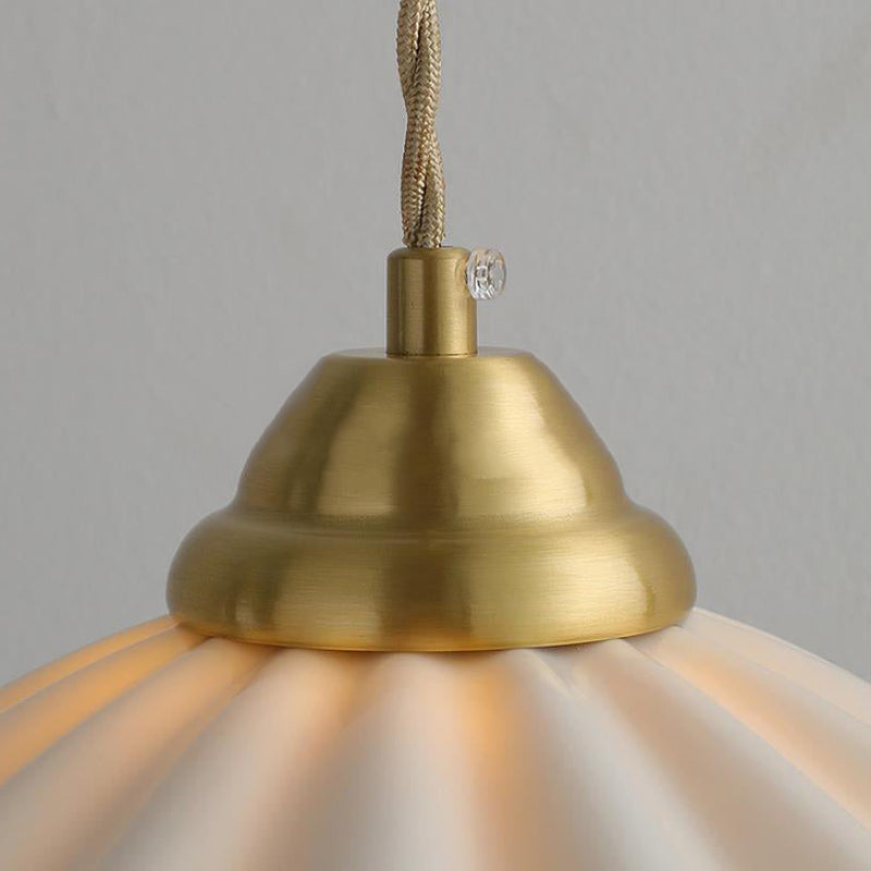 Lampe Suspendue Vintage à 1 Lumière en Laiton Fleur en Céramique, Japonaise 