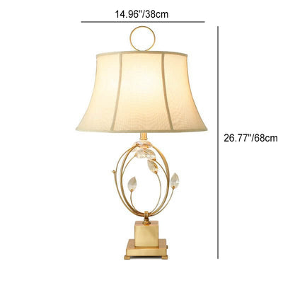 European Golden Glamour Fabric Shade Crystal Creative 1-Light Table Lamp