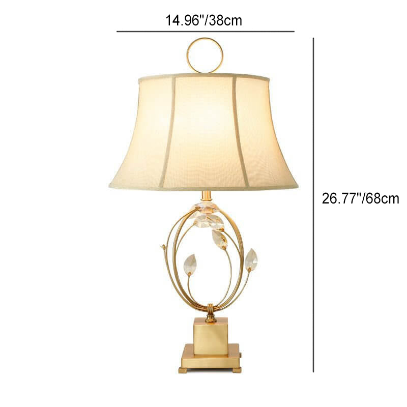 European Golden Glamour Fabric Shade Crystal Creative 1-Light Table Lamp