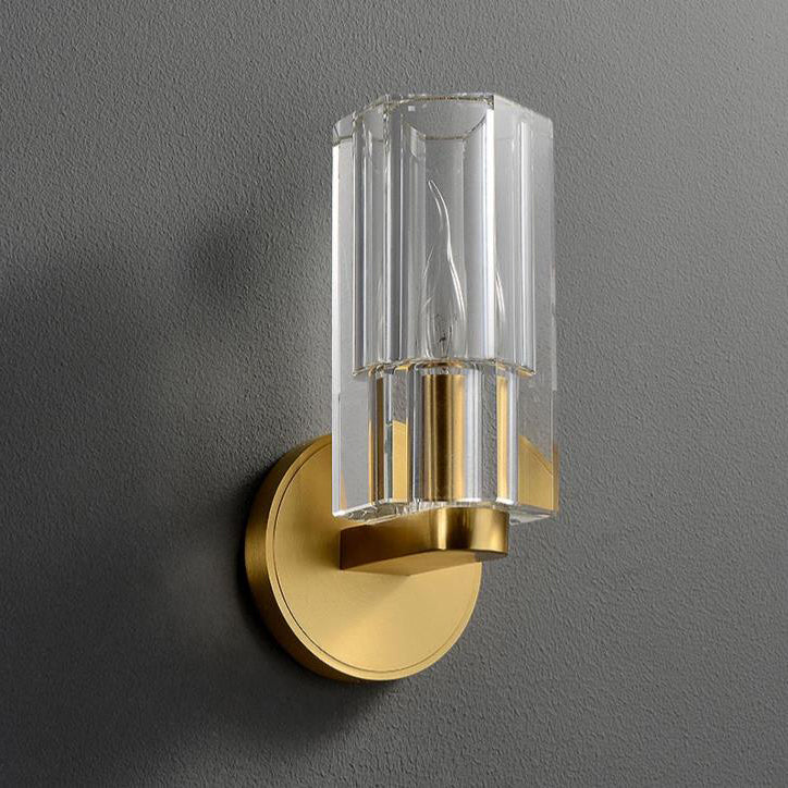 Modern Light Luxury Crystal Cylindrical Copper 1-Light Wall Sconce Lamp