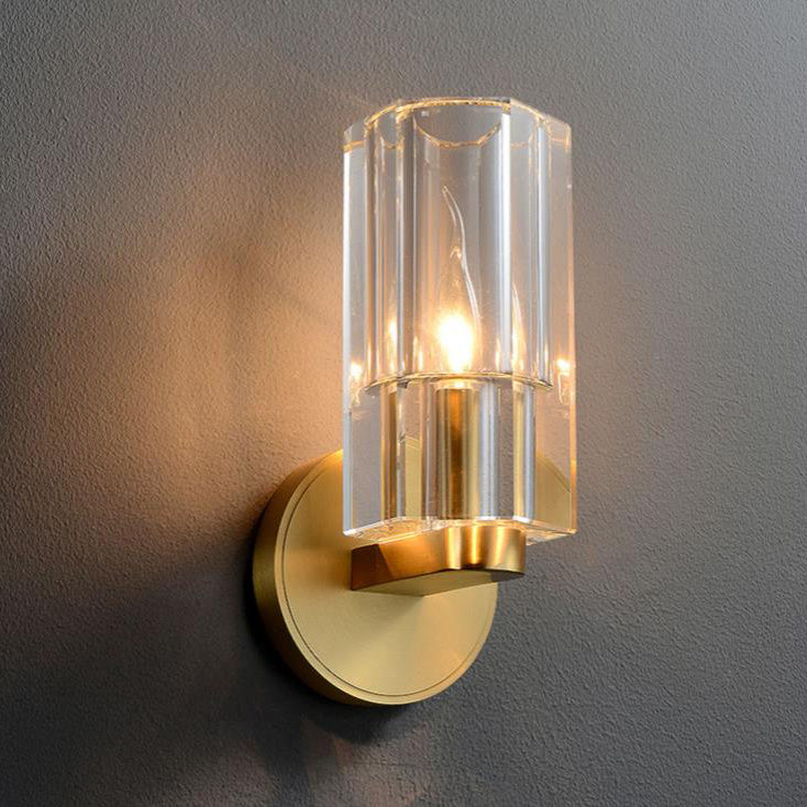 Modern Light Luxury Crystal Cylindrical Copper 1-Light Wall Sconce Lamp