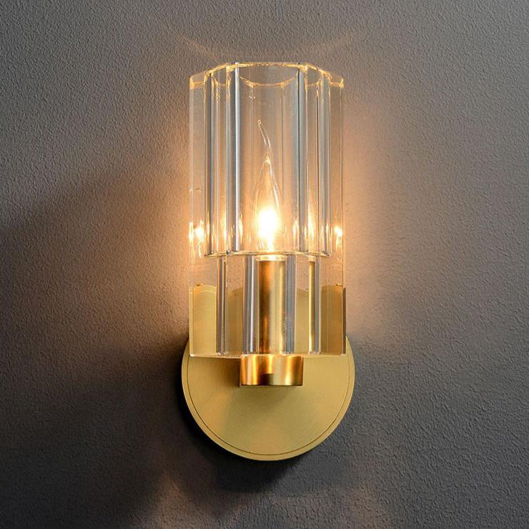 Modern Light Luxury Crystal Cylindrical Copper 1-Light Wall Sconce Lamp