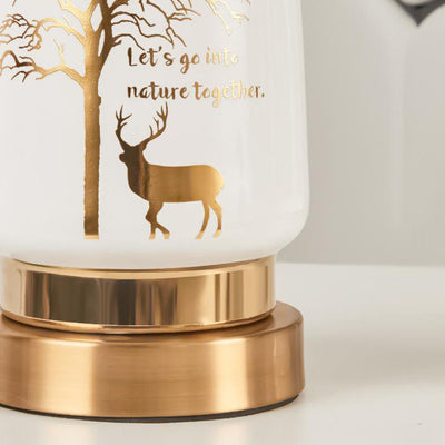 Nordic Light Luxury Fabric Deer Tracing Gold Ceramic 1-Light Table Lamp