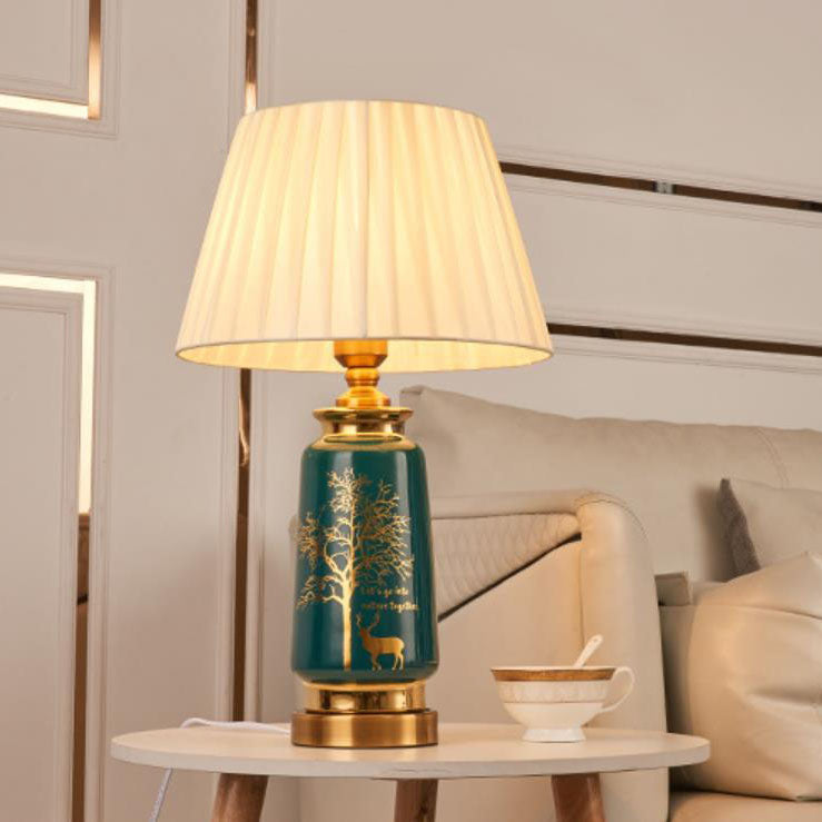 Nordic Light Luxury Fabric Deer Tracing Gold Ceramic 1-Light Table Lamp