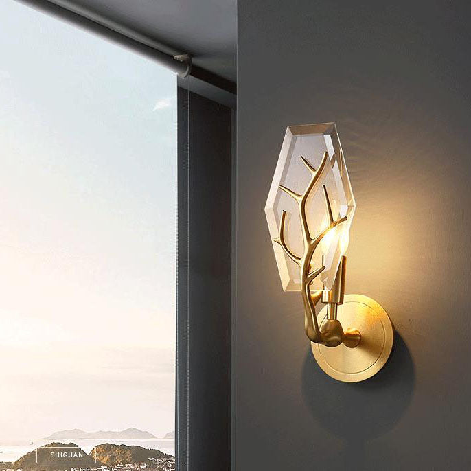 Modern Light Luxury Rhombus Crystal Antler 1-Light Wall Sconce Lamp