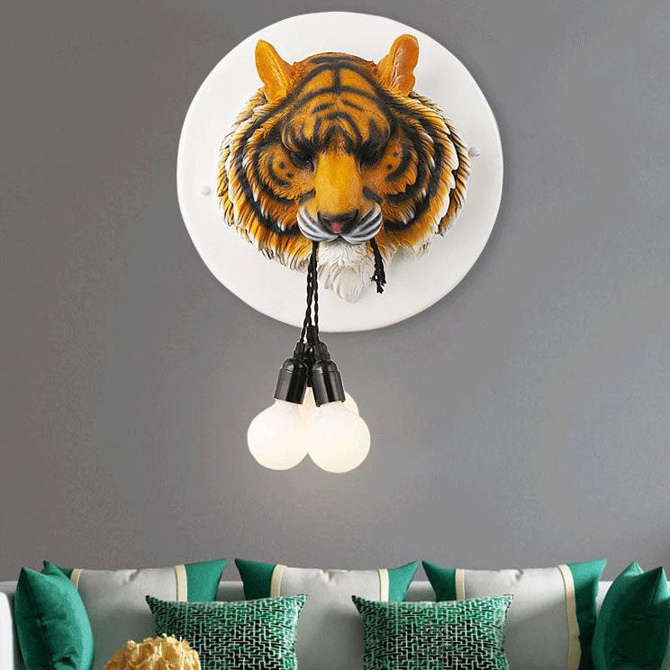 Italian Creative Tiger Totem Resin PVC Shade 1-Light Wall Sconce Lamp