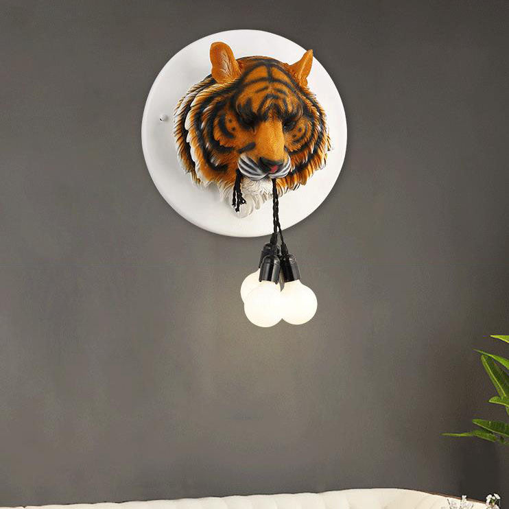 Italian Creative Tiger Totem Resin PVC Shade 1-Light Wall Sconce Lamp