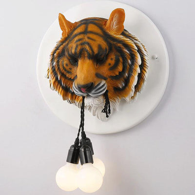 Italian Creative Tiger Totem Resin PVC Shade 1-Light Wall Sconce Lamp