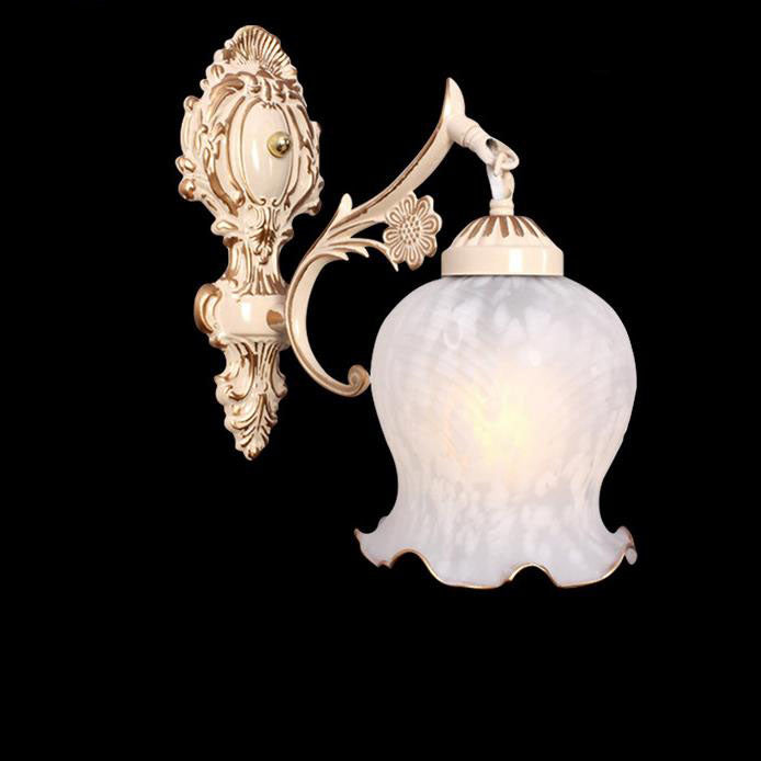 European Light Luxury Full Copper Flower Shade 1/2- Light Wall Sconce Lamp