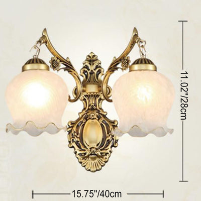 European Light Luxury Full Copper Flower Shade 1/2- Light Wall Sconce Lamp