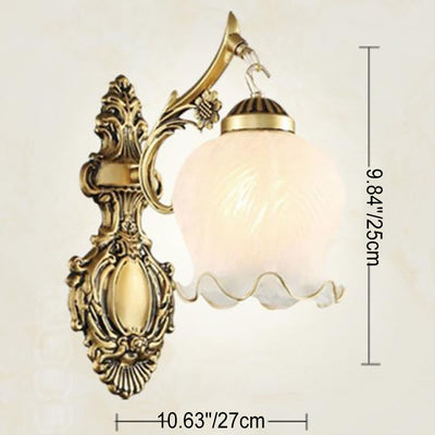 European Light Luxury Full Copper Flower Shade 1/2- Light Wall Sconce Lamp