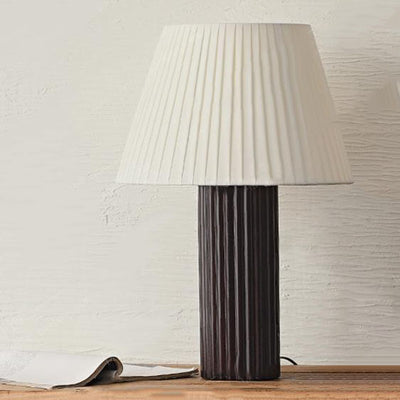 Lampe de table à 1 lumière avec base en bois et abat-jour en tissu plissé rétro japonais 
