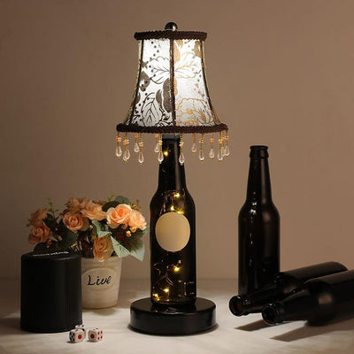 Creative European Fabric Lampshade Glass Bottle Base LED Table Lamp