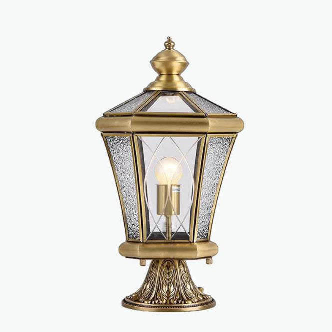 European Outdoor Glass Copper Lantern 1-Light Lawn Landscape Light