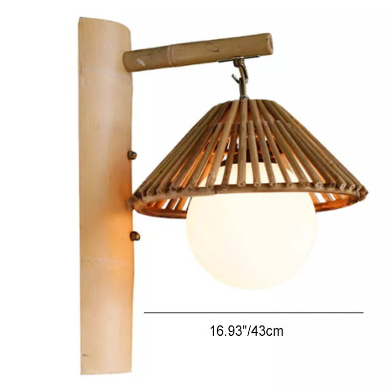 Modern Cone Bamboo Wood Rattan 1-Light Wall Sconce Lamp