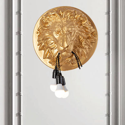 Nordic Creative Resin Animal Lion Head 3-Light Wall Sconce Lamp