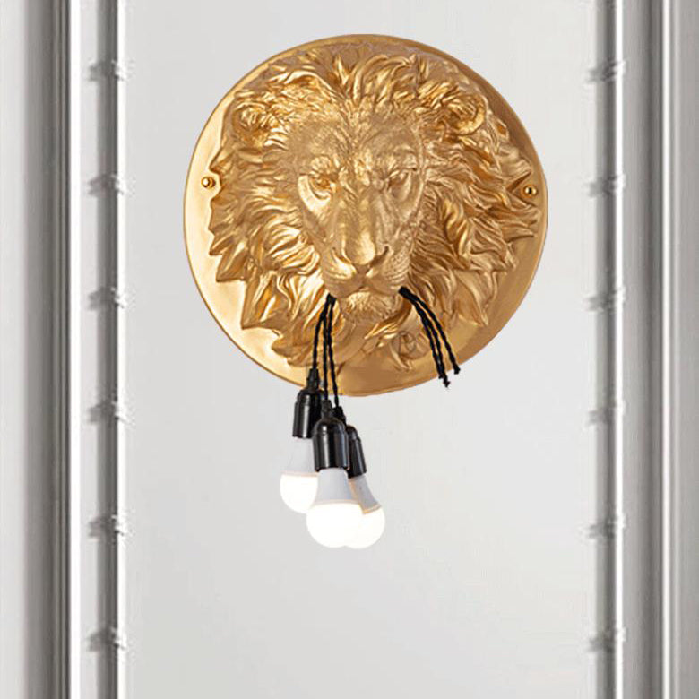 Nordic Creative Resin Animal Lion Head 3-Light Wall Sconce Lamp