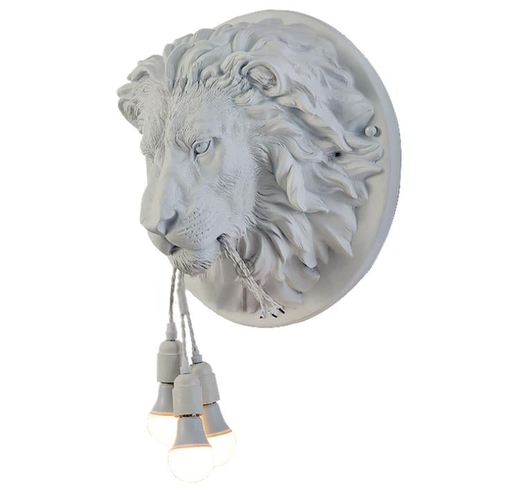 Nordic Creative Resin Animal Lion Head 3-Light Wall Sconce Lamp