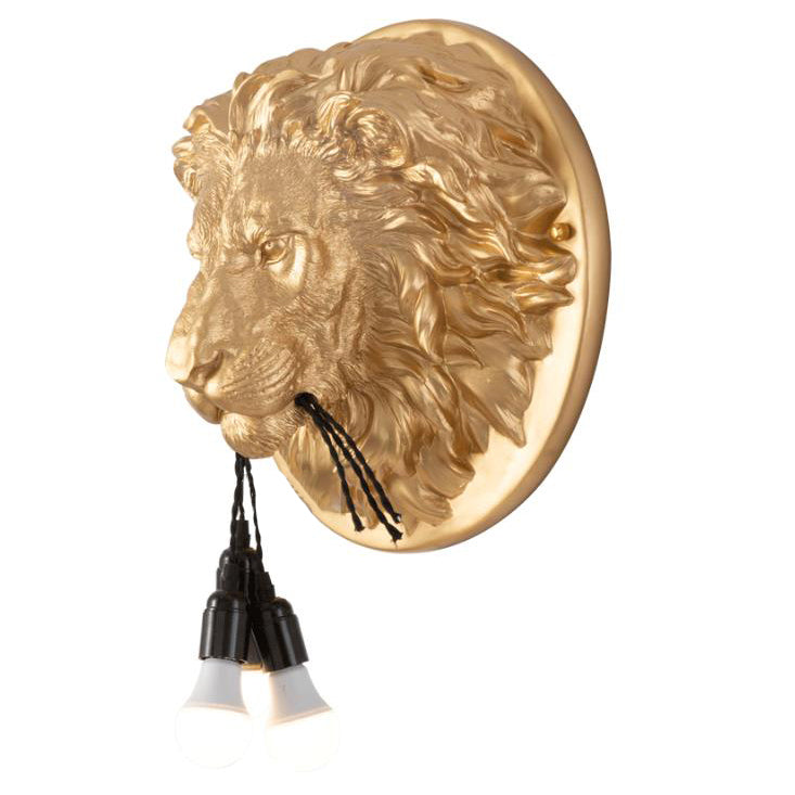 Nordic Creative Resin Animal Lion Head 3-Light Wall Sconce Lamp