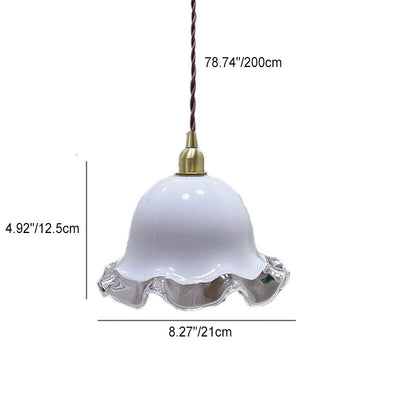 French Modern Minimalist Floral Brass Glass 1-Light Pendant Light