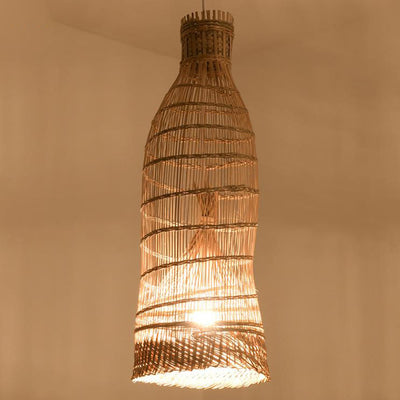 Luminaire suspendu à 1 lumière en cage de tissage en bambou zen chinois 
