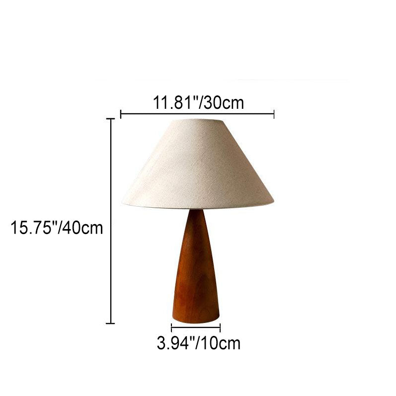 Lampe de table à 1 lumière en bois massif et tissu PVC champignon minimaliste vintage 