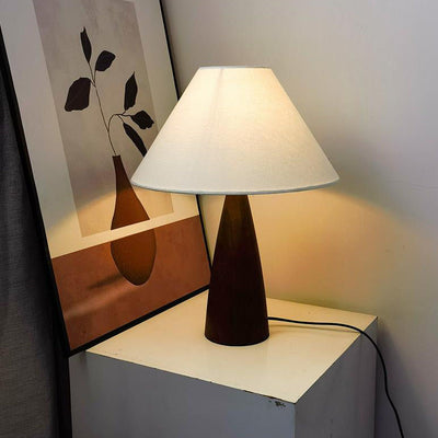 Lampe de table à 1 lumière en bois massif et tissu PVC champignon minimaliste vintage 