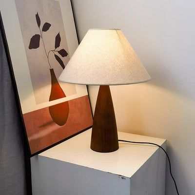 Vintage Minimalist Mushroom Solid Wood PVC Fabric 1-Light Table Lamp