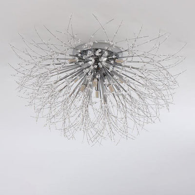 Modern Art Deco Crystal Beads Dandelion Aluminum Strip Shape 4/5/6/8-Light Semi-Flush Mount Ceiling Light For Living Room