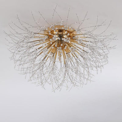 Modern Art Deco Crystal Beads Dandelion Aluminum Strip Shape 4/5/6/8-Light Semi-Flush Mount Ceiling Light For Living Room