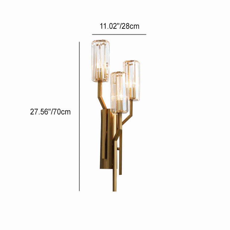 Modern Luxury Cylinder Hardware Crystal 3-Light Wall Sconce Lamp For Living Room