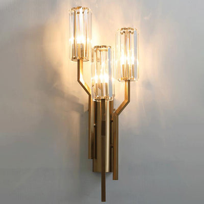 Modern Luxury Cylinder Hardware Crystal 3-Light Wall Sconce Lamp For Living Room