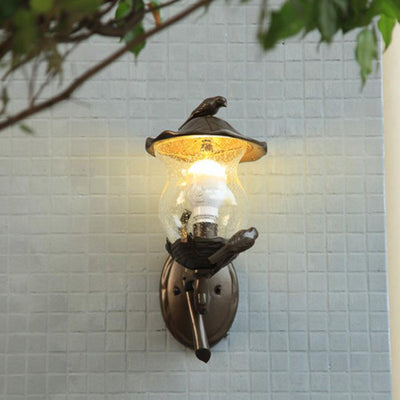 Traditional European Gourd Bird Aluminum Glass 1-Light Wall Sconce Lamp For Outdoor Patio