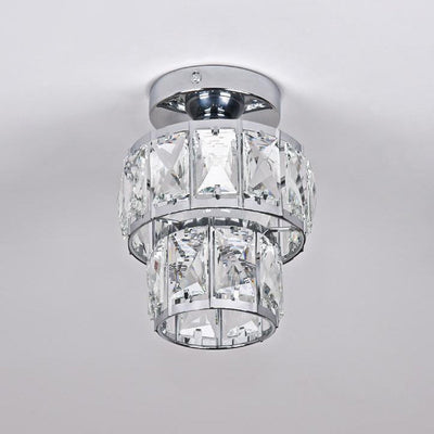 Contemporary Luxury Stainless Steel Frame Double Crystal Rings 1-Light Semi-Flush Mount Ceiling Light For Living Room