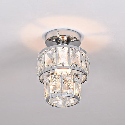 Contemporary Luxury Stainless Steel Frame Double Crystal Rings 1-Light Semi-Flush Mount Ceiling Light For Living Room