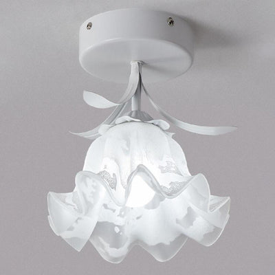 Contemporary Creative Cream Flower Pod Flower Globe Iron Glass 1-Light Semi-Flush Mount Ceiling Light For Hallway