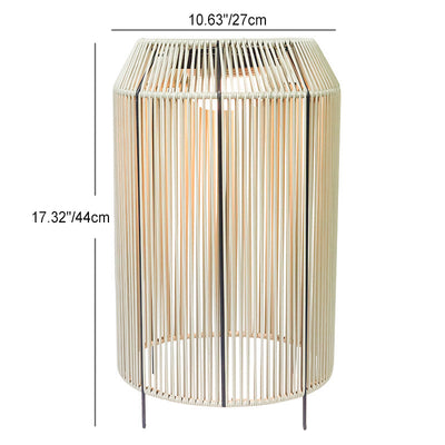 Traditional Chinese Solar Waterproof Cylindrical PE Rattan LED Standing Floor Lamp For Outdoor Patio