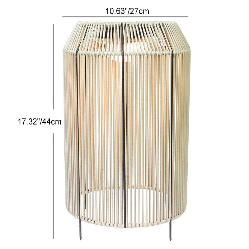 Traditional Chinese Solar Waterproof Cylindrical PE Rattan LED Standing Floor Lamp For Outdoor Patio
