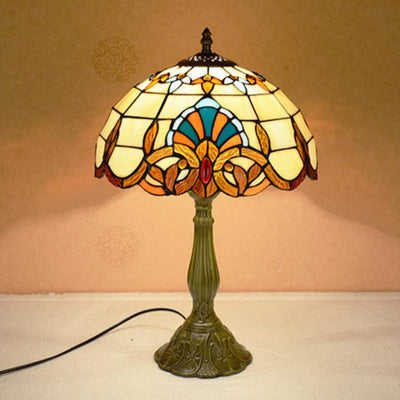 Traditional Tiffany Umbrella Alloy Stained Glass 1-Light Table Lamp For Bedroom