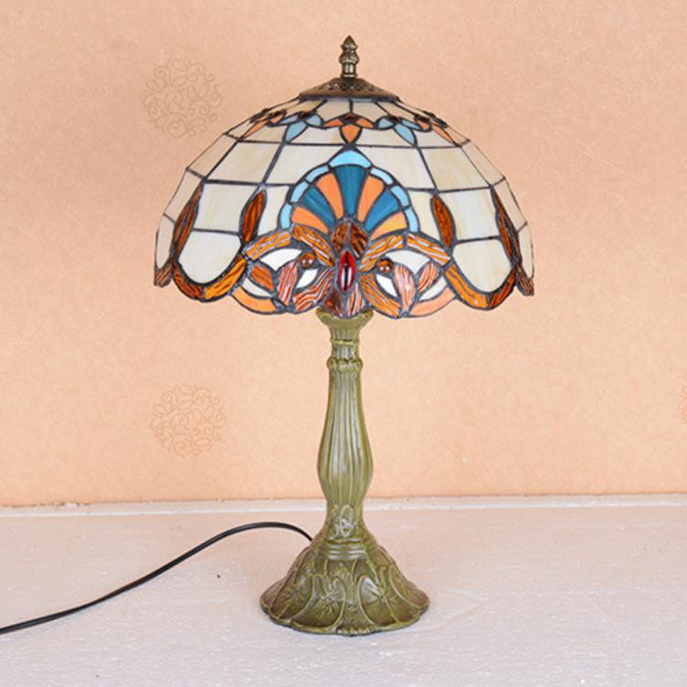 Traditional Tiffany Umbrella Alloy Stained Glass 1-Light Table Lamp For Bedroom