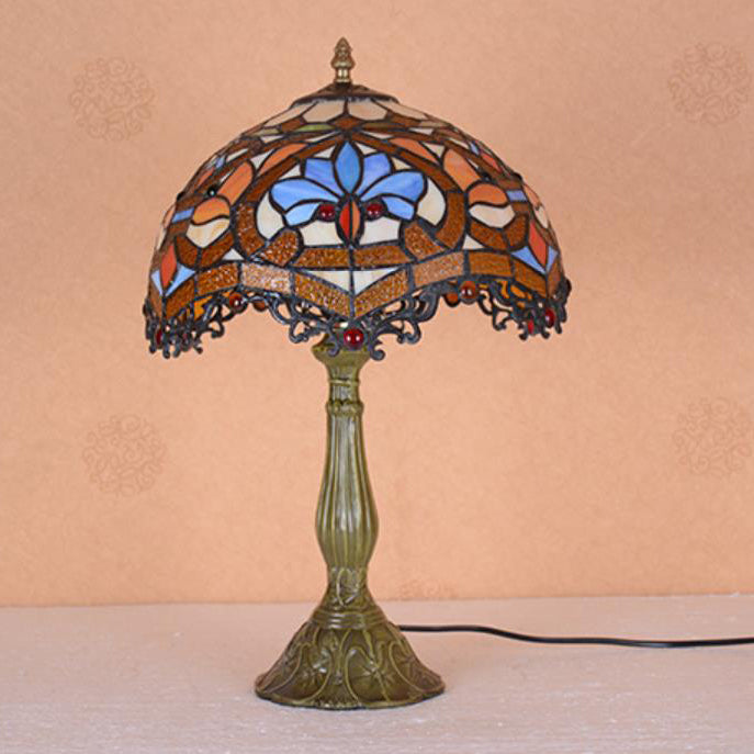 Traditional Tiffany Umbrella Alloy Stained Glass 1-Light Table Lamp For Bedroom