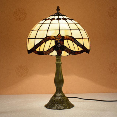 Traditional Tiffany Umbrella Alloy Stained Glass 1-Light Table Lamp For Bedroom