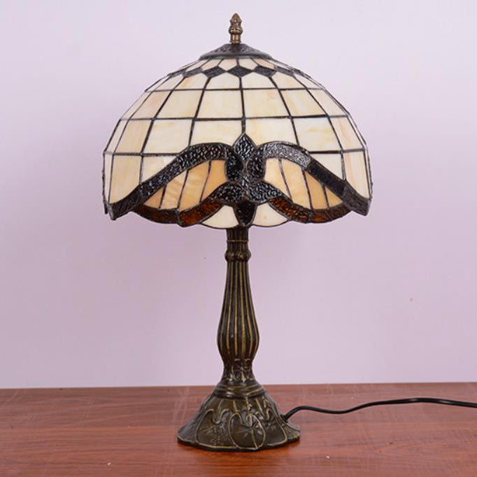 Traditional Tiffany Umbrella Alloy Stained Glass 1-Light Table Lamp For Bedroom