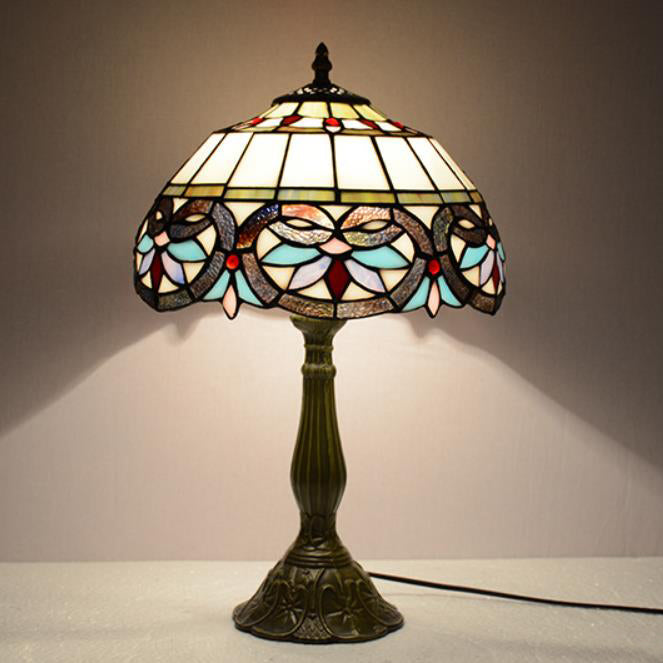 Traditional Tiffany Umbrella Alloy Stained Glass 1-Light Table Lamp For Bedroom