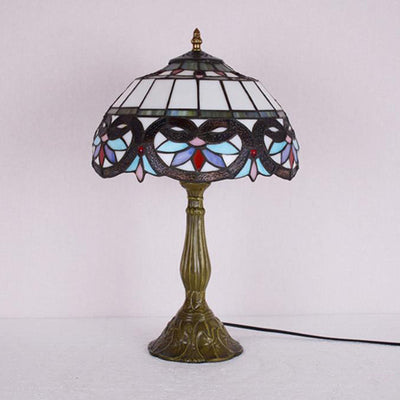 Traditional Tiffany Umbrella Alloy Stained Glass 1-Light Table Lamp For Bedroom