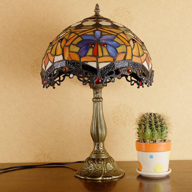 Traditional Tiffany Umbrella Alloy Stained Glass 1-Light Table Lamp For Bedroom