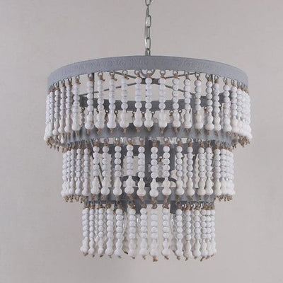 Modern Transitional Round Wood Bead Hardware 6-Light Chandelier For Living Room